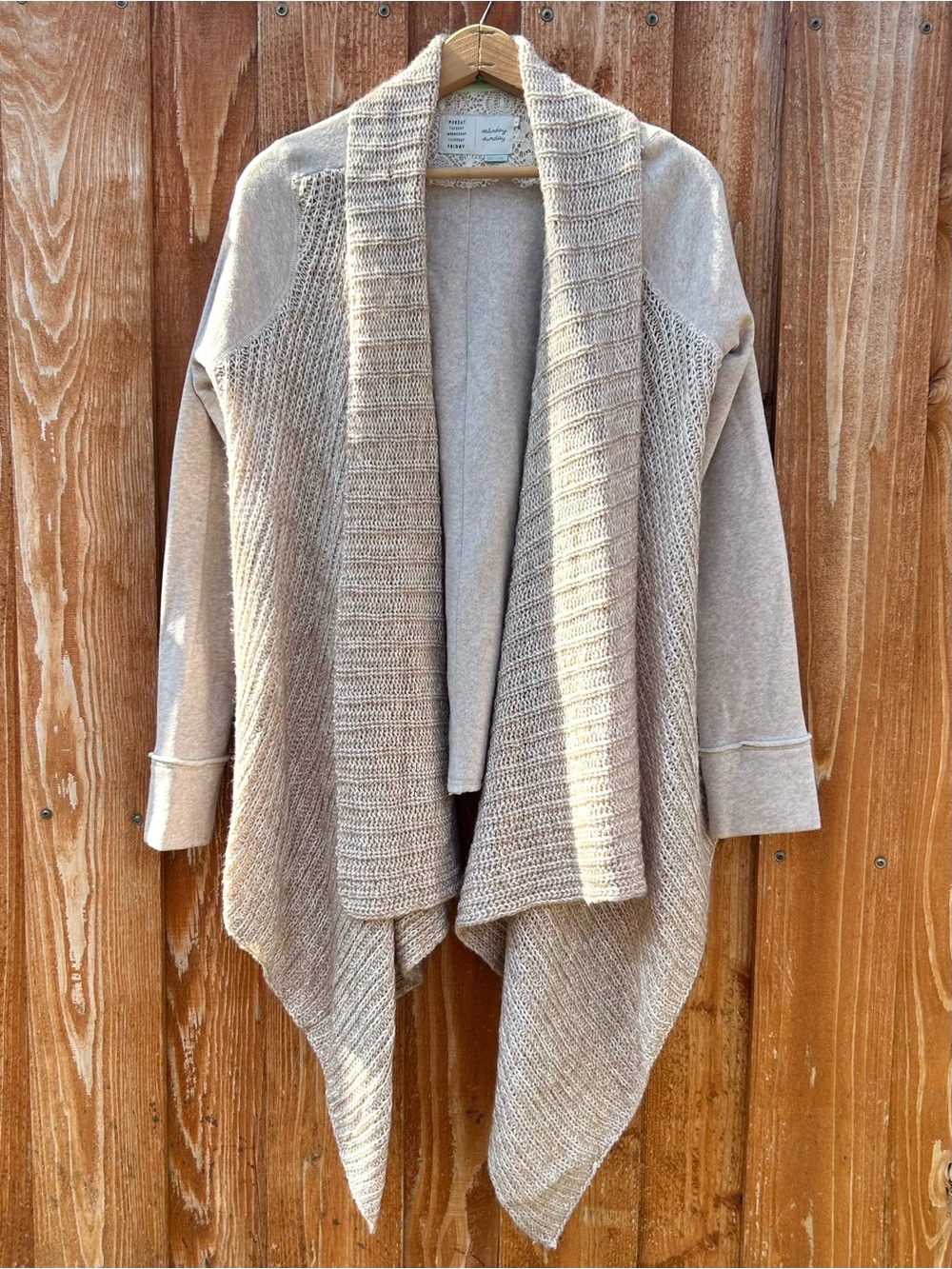 Anthropologie MTWTFSS Beige Knit Cotton Angora Waterfall Cardigan Cozy Size M